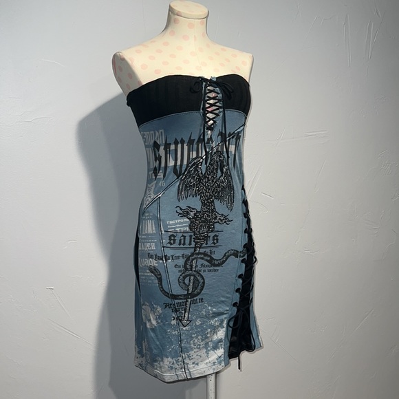 SALVAGE lace up blue tunic tupe top dress - Picture 2 of 8